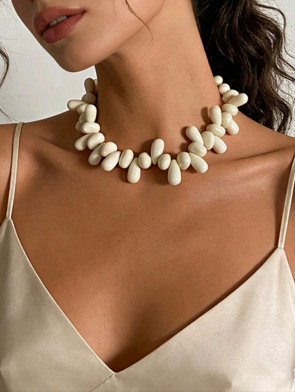White Beaded Drop Necklace - Women's Jewelry